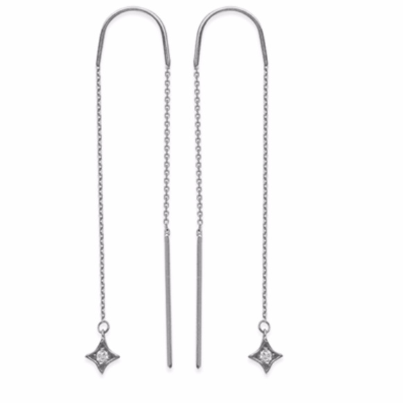14k Diamond Star Stationary Threader Earrings